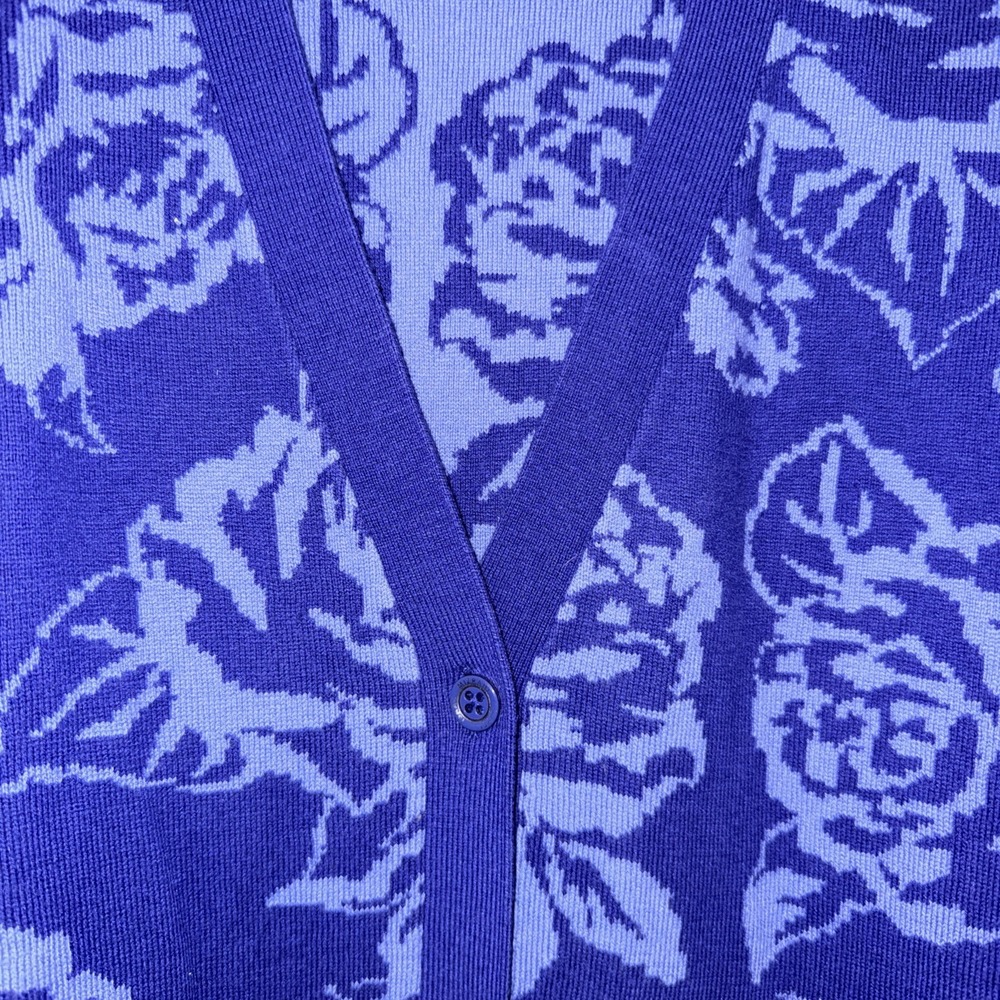 Isaac Mizrahi Live Women 2X Button Cardigan Sweater Blue Floral CottonBlend 4882